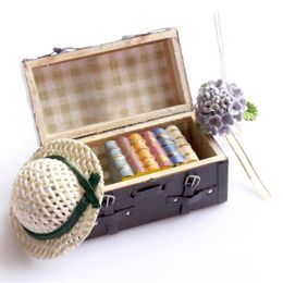 Decorative Objects & Figurines 1/12 Dollhouse Miniature Carrying Vintage Leather Wood Suitcase Luggage Classic Toys Pretend Play Furniture A