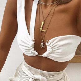 Nibber women's solid color camisole metal decorative tube top single shoulder strap vest sexy summer women's clothing 220407