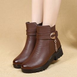 Winter Shoes New Women Genuine Leather Wedge Heels Nonslip womens large size mother warm Famale Snow boots Y200915