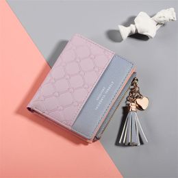 Coin Purses Korean Version Of The New Women's Wallet Splicing Collision Color Short Wallet Tassel Zipper Multi-card Zero Wallets