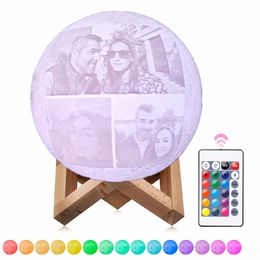 PoText Customised 3D Printing Moon Lamp Rechargeable Colour Change 3D Light Touch Moon Lamp Childrens Lights Night Lamp 220623