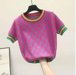 Новые корейские женские свитера с коротким рукавом, лето 2022, элегантные вязаные топы с круглым вырезом и цветочным принтом, женский пуловер, джемпер, одежда