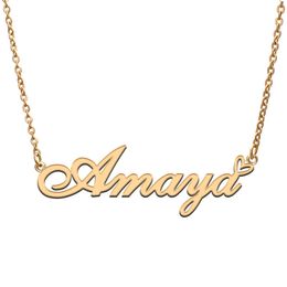 Amaya Name Necklaces for Women Love Heart Gold Nameplate Pendant Girl Stainless Steel Nameplated Girlfriend Birthday Christmas Statement Jewellery Gift