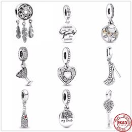 925 Silver Charm Beads Dangle Cocktail Glass Wine Bead Fit Pandora Charms Bracelet DIY Jewellery Accessories