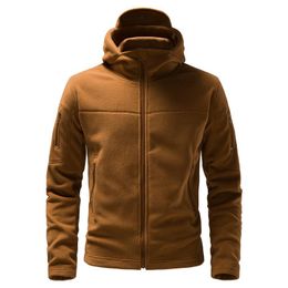Men's Jackets Men Coat Spring 2022 Outdoor Multi-pocket Fleece Sweatshirts Hooded Jacket Fashion Solid Long Sleeve Cardigan Tops