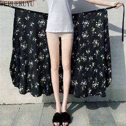 WERUERUYU Wrap Skirt Casual Chiffon Tie-Waist Ruffle Wide Leg Loose 220401