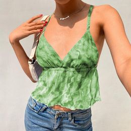 Women's Tanks & Camis Green Top Women Boho Clothing Summer Mesh See-Through Vest Sexy V Neck Crop Tops Moda Mujer Rave Outfit ClubwearWomen'