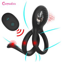 3 in 1 Vibrating Penis Rings sexy Toys for Men Delay Ejaculation 7 Speeds Wireless Remote Cock Ring G-Spot Clitoris Stimulator