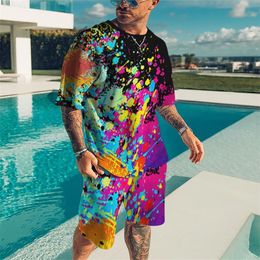 Summer Trend Men's Suit Casual Beach Shorts Suit Sea View 3D Printing Short Suit Ordinary O-Neck T-Shirt 2 Piece Set 220607