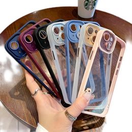 Luxury Metal Camera Lens Protection Clear Cases Transparent Shockproof Acrylic Armour Soft Bumper Bling Glitter Shinny Diamond Cover For iPhone 12 13 11 Pro Max