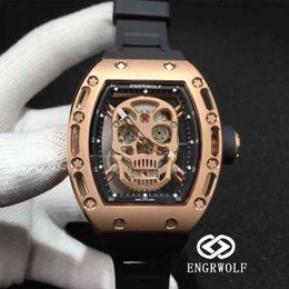 Designer Richardmill Watch Wristwatch Luxury Mens Mechanical Wristwatch Wine Barrel Rms052 Series 2824 Automatic Mechanical Rose Gol