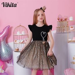 VIKITA Party Dresses for Girls Children Stars Sequins Shiny Vestidos Girl Elegant Prom Evening Princess Summer Ball Gowns 220426