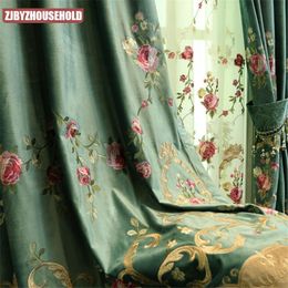 Curtain & Drapes High-end Embroidered Velvet Curtains For Living Room Bedroom Luxury Green Floral Tulle Sheer Elegant Extravagance Beautiful