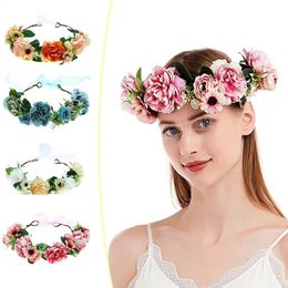 Flower Headband Rose Handmade Flowers Floral Garland Hair Band Decoration Adjustable Women Girls Headdress For Wedding Party