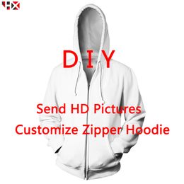 DIY Personalised Design Zipper Hoodies Men Women 3D Printed Own Picture Star Singer Anime Cartoon Harajuku Zip Hoodie Tops S262 220707