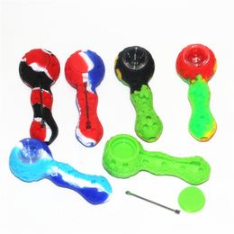 silicone mini smoking hand pipes with glass bowl wax dabber tools silicon tobacco oil burner pipe dab straw pipe