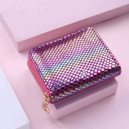 HBP Fashion Sequins Wallet Women Small Pu Leather Short Wallet Credit&bank Card Holder Wallets Zipper Purses Female Coin Purse 220721
