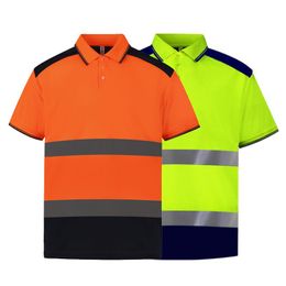 Motorcycle Apparel Men's Safety Shirt With High Visible Reflective Stripes Summer Short Sleeve Clothing Mens TopsTwo Tone WorkwearMotorc