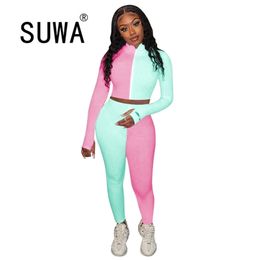 Wholesale Tie Dye Pants Set Tracksuit For Women Two Piece Sexy Club Outfits Long Sleeve Crop Top Soft Sweatpants Lounge Wear 210525