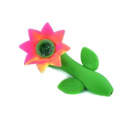 Unique 4.6 Inches Sunflower Silicone Smoke Water Pipe For Dry Herb Unbreakable Percolator Bong Smoking Concentrate With Glass Bowl