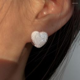 Hoop & Huggie 925 Sterling Silver Love Shape Flashing Sand Earrings Sparkling For Women Fine Jewellery Wedding Gift Odet22