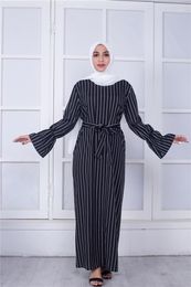 Ethnic Clothing Muslim Girl Dress Arab Fashion Women's Striped Trumpet Sleeve Abaya Turkey Dubai Long
