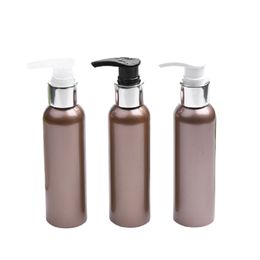 Packing Empty Plastic Bottle Round Shoulder PET Shiny Silver Collar Black White Lotion Press Pump Portable Refillable Cosmetic Packaging Container 120ml