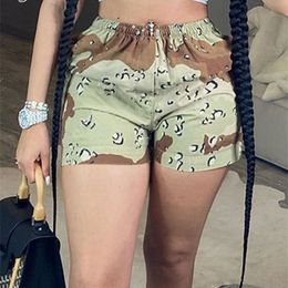 Joskaa Camouflage Women Shorts Fashion Elastic Waist Straight Leg Pants Summer Casual Female Bottoms Sexy Streetwear 220629