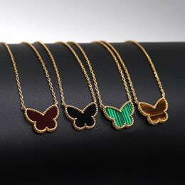 Green White Mother of Shell Double Side Pendant Necklaces for Women 18K Gold Sweet Butterfly Luxury Designer Choker Necklace Jewellery