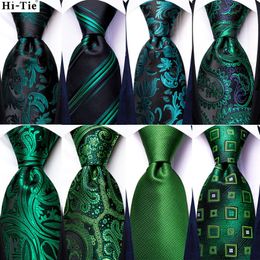 Bow Ties Green Teal Mens Tie Floral Paisley Silk Wedding Necktie Pocket Square Set Party Business Fashion Designer Drop Hi-TieBow BowBow