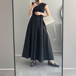 Dress 2021 New Koear Style Cap Sleeve Mid Waist Ankle Length A Line Pullover Round Neck Spring Summer Fall Suit Casual Girl 210319