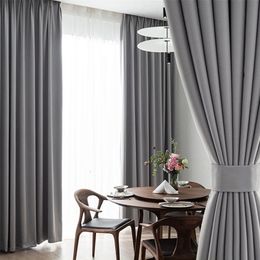 High Shading Thermal Insulated Blackout Curtains for Living Room Bedroom Black Grey Simple Thick Window Curtain Treatment 220511