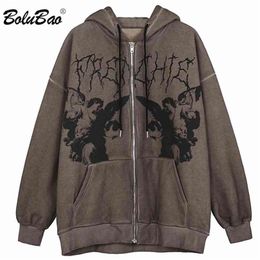 Bolubao Hoodie Angel Baskı Koyu Ceket Ceket Kadın Hip-Hop Sokak Giyim Anime Hoodies Palto Harajuku fermuar erkek hoodies 210924