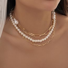 Chains Ailodo 3 Pcs/Set Pearl Necklace For Women Gold Silver Colour Thick Chain Party Wedding Collier Fashion Jewellery Girl GiftChains