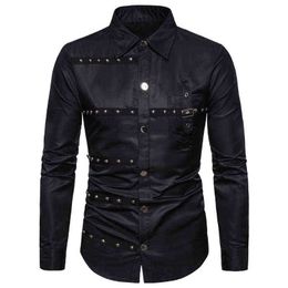Black Casual Button Up Shirt Men 2022 Brand Long Sleve Goth Rock Shirt Casual Punk Steampunk Blouse Tops Party Come Homme 3XL L220704