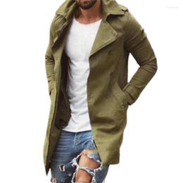 Men's Trench Coats British Style Men Coat Windbreaker Cardigan Lapel Pockets Slim Solid Colour Winter Warm Outerwear Oversize Viol22