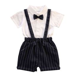 Baby Boy Summer Clothes Cotton Outfits Infant Baby Boy Gentleman Suit Bow Tie Shirt Suspenders Shorts Pants Comfy Outfit Set G220509