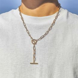 Hip Hop Vintage OT Buckle Lariat Pendant Necklace New Fashion Statement 2022 Cross Link Chain Jewellery Accessories Steampunk Men