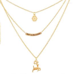 Women Deer Elk Snowflake Pendant Gold Chain Necklace Merry Christmas Multilayer Clavicle Exquisite Set Chains