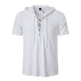-Chemises décontractées pour hommes Sweat à capuche masculine Lacet Hippie Cotton Linen Shirt Scottish Jacobite Ghillie Men de camarade Summer Soft Beach Top Shirtmen's