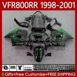 Fairings Kit For HONDA Interceptor VFR800RR VFR 800RR 800 CC RR VFR800 98 99 00 01 Body 128No.69 Green flames 800CC VFR-800 RR 1998 1999 2000 2001 VFR800R 98-01 Bodywork