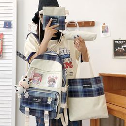 School Bags 4 Pcs Set Fashion Kawaii Nylon Women Backpack Waterproof Rucksack For Teen Girls Bag Cute Student Bookbag Mochila