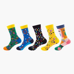 Men's Socks Colourful Men's Cartoon Food Abstract Symbol Hiphop Happy Funny Cotton Man Sock Breathable Harajuku Christmas GiftMen's