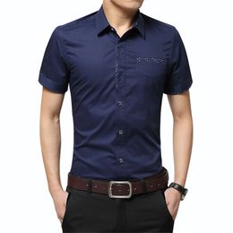 Summer Men's Shirt Brand Luxury Men Cotton Short Sleeves Dress Shirt Turn-down Collar Cardigan Shirt Men Clothes 220326