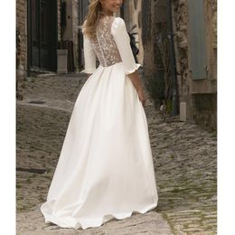 Party Dresses CFFD-049 2022Y Arrival Graceful Deep V Neck White Classic Long Dress Half Sleeve Floor Length Prom DressParty