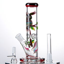 3D Owl 5mm Thick Ddiffused Downstem Glow In The Dark Hookahs Straight Perc Water Glass Bong 8Inch 18 Female Joint Oil Dab Rigs LXMD20106