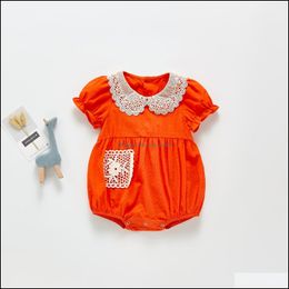 Rompers Baby Kids Climbing Romper Short Sleeve Orange Hollow Out Pet Pan Dhxuw