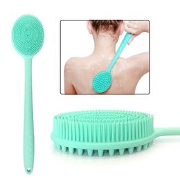 silicone shower brush Australia - Silicone Body Brush Long Handle Back Brush Exfoliator Soft Bristles Massage Scrubber Shower Brush Bathing Tools Accessories234A
