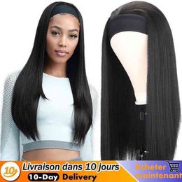 Hair Synthetic Wigs Cosplay Long Straight Headband Wig Heat Resistant Synthetic Women's Black/brown/mix Color Hair s for Women Daily Use 220225