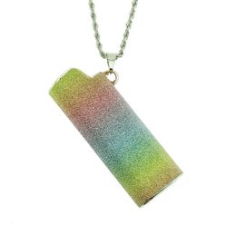 Cool Smoking Rainbow Colourful Necklace Pendant Holster Lighter Shell Sleeve Protective Case Skin Holder Herb Tobacco Cigarette Bong Tool High Quality DHL Free